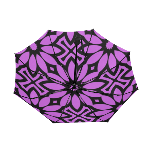 Purple/Black Flowery Pattern Anti-UV Auto-Foldable Umbrella (Underside Printing) (U06)