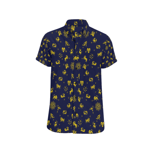 Blue Gold Zodiac Men's All Over Print Short Sleeve Shirt/Large Size (Model T53)
