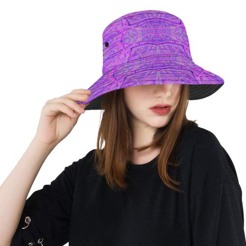 Hot Pink and Purple Abstract Branch Pattern All Over Print Bucket Hat