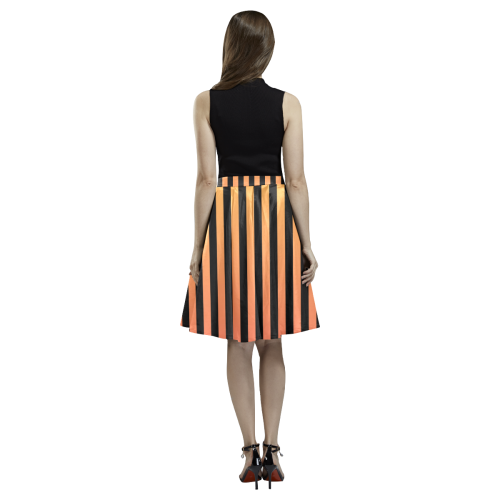 Peach Ombre on Black Melete Pleated Midi Skirt (Model D15)