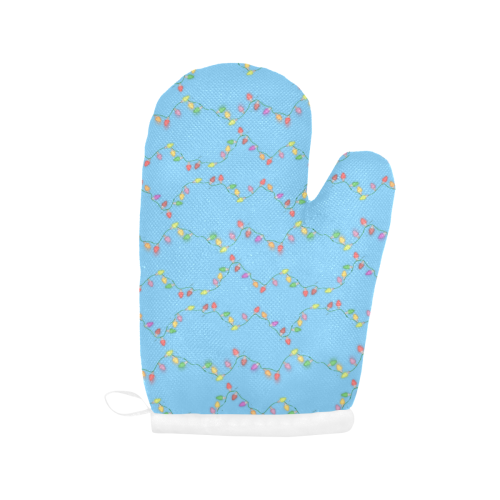 Festive Christmas Lights on Blue Oven Mitt (Two Pieces)