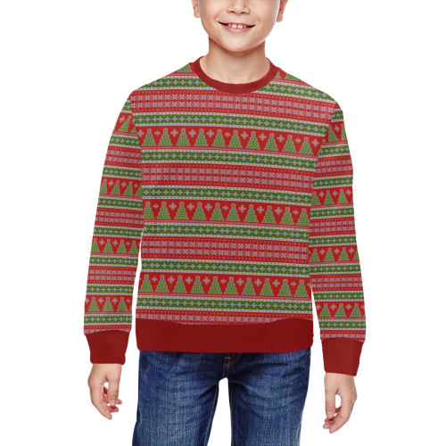Real Christmas Trees Ugly Sweater Red All Over Print Crewneck Sweatshirt for Kids (Model H29)