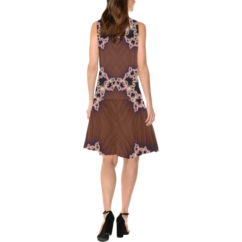 Copper and Pink Hearts Lace Fractal Abstract Sleeveless Splicing Shift Dress(Model D17)