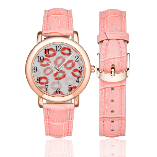 LIPS KISSES Women's Rose Gold Leather Strap Watch(Model 201)
