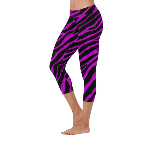 Ripped SpaceTime Stripes - Pink Women's Low Rise Capri Leggings (Invisible Stitch) (Model L08)
