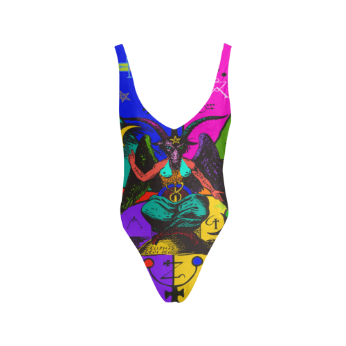 Awesome Baphomet Popart Sexy Low Back One-Piece Swimsuit (Model S09)