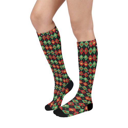 Christmas Argyle Pattern Black Over-The-Calf Socks