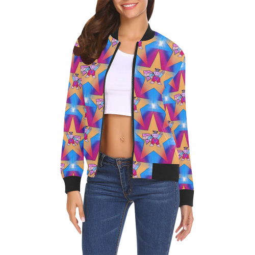 Super Hippo Popart by Nico Bielow All Over Print Bomber Jacket for Women (Model H19)
