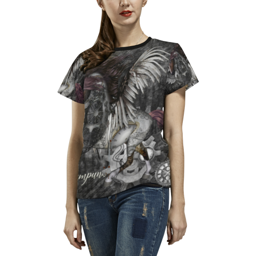 Aweswome steampunk horse with wings All Over Print T-shirt for Women/Large Size (USA Size) (Model T40)