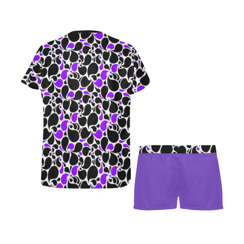 purple black paisley Women's Short Pajama Set