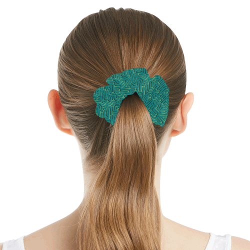 Teal Doodle Squiggle All Over Print Hair Scrunchie