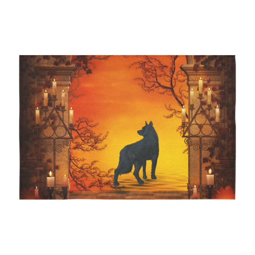 Wonderful black wolf in the night Cotton Linen Tablecloth 60" x 90"