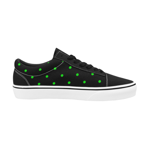 Green Polka Dots on Black Men's Low Top Skateboarding Shoes (Model E001-2)