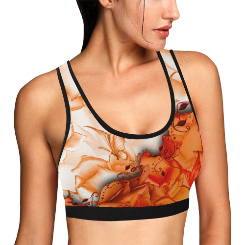 Sorf red flowers with butterflies Women's All Over Print Sports Bra (Model T52)