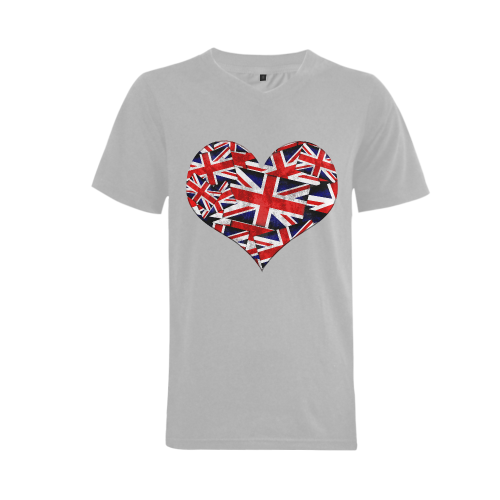 Union Jack British UK Flag Heart Men's V-Neck T-shirt (USA Size) (Model T10)