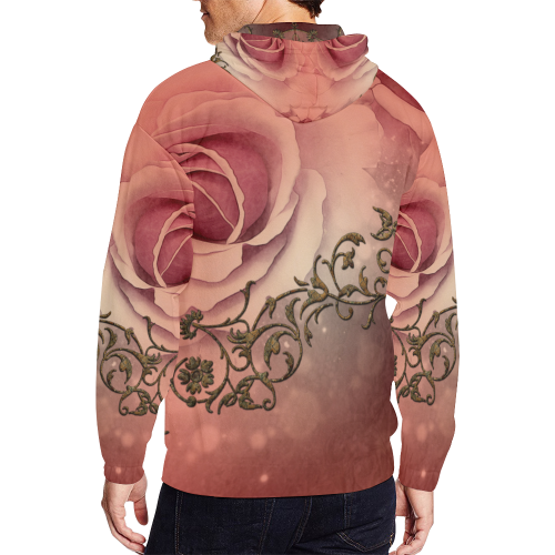 Wonderful roses with floral elements All Over Print Full Zip Hoodie for Men/Large Size (Model H14)