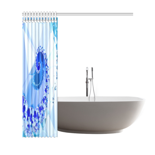 Blue White Geometric Fractal Art Shower Curtain 69"x72"