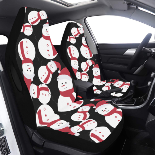 Snowman Pattern Black Car Seat Cover Airbag Compatible (Set of 2)