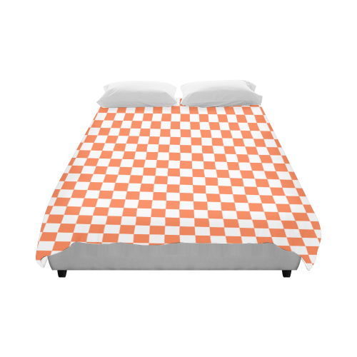 Living Coral Color Checkerboard Duvet Cover 86"x70" ( All-over-print)
