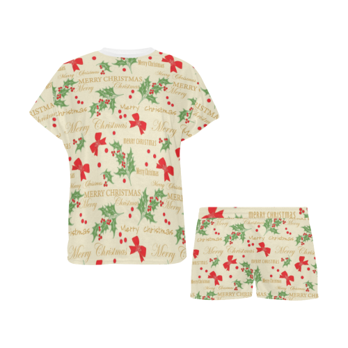 Bows Mistletoe Christmas Women's Short Pajama Set