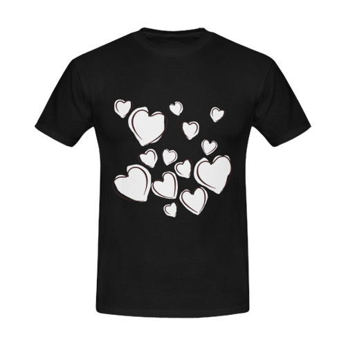 White Hearts Floating Together on Black Men's T-Shirt in USA Size/Large (Front Printing Only)