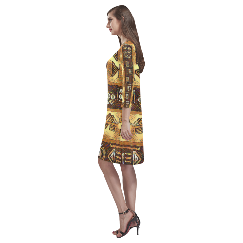 WooBoo Stripes Gold Rhea Loose Round Neck Dress(Model D22)