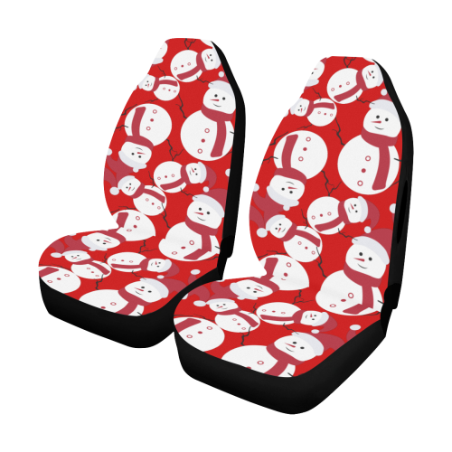Snowman Pattern Red Car Seat Cover Airbag Compatible (Set of 2)