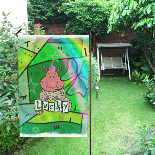 Lucky Hippo by Nico Bielow Garden Flag 28''x40'' （Without Flagpole）