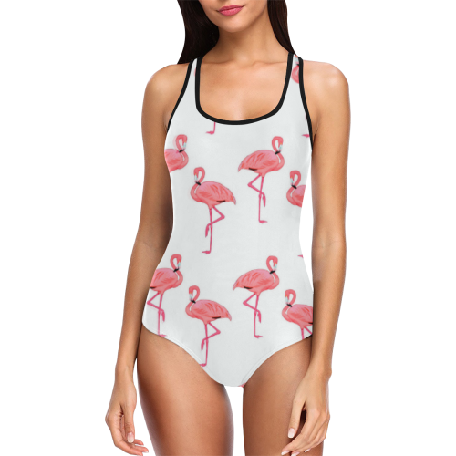 Pink Flamingo Pattern Tropical Beach Style Vest One Piece Swimsuit (Model S04)