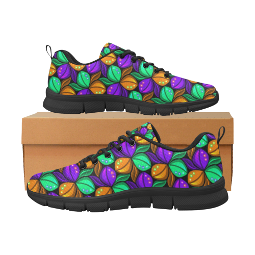 Tricolor Floral Pattern Orange Green and Violet Women's Breathable Running Shoes (Model 055)
