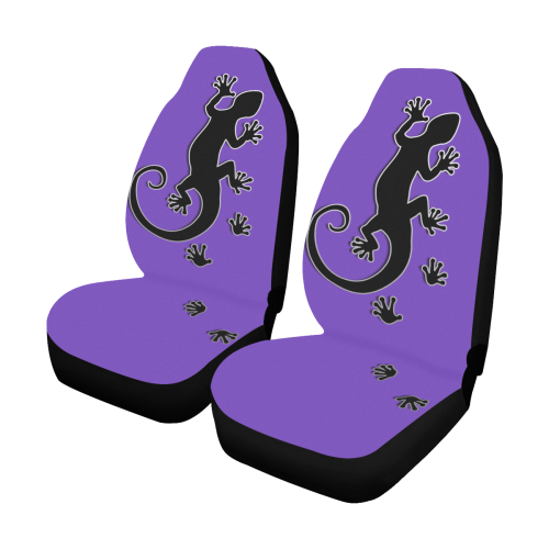 RUNNING GECKO with footsteps black Car Seat Covers (Set of 2)