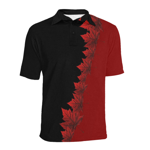 Canada Maple Leaf Polo Shirts Black Men's All Over Print Polo Shirt (Model T55)