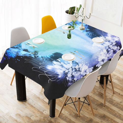 Amazing polar bear, blue flowers Cotton Linen Tablecloth 60" x 90"