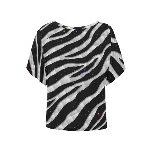 Ripped SpaceTime Stripes - White Women's Batwing-Sleeved Blouse T shirt (Model T44)