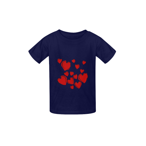Red Hearts Floating Together on Blue Kid's  Classic T-shirt (Model T22)