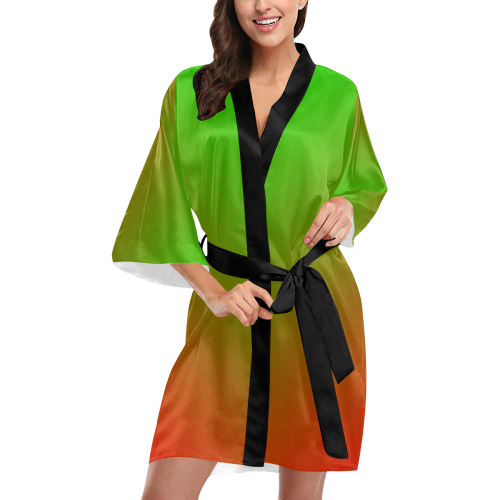Green and Red Ombre Kimono Robe