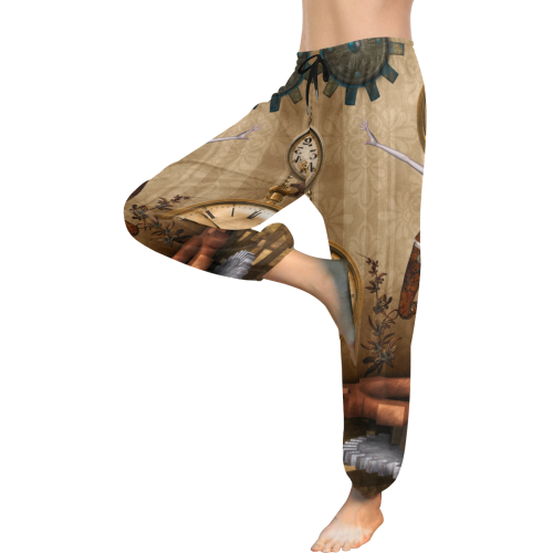 Steampunk girl, clocks and gears Women's All Over Print Harem Pants (Model L18)