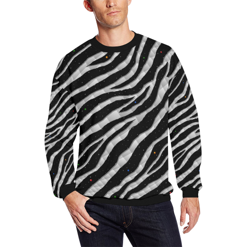 Ripped SpaceTime Stripes - White All Over Print Crewneck Sweatshirt for Men (Model H18)