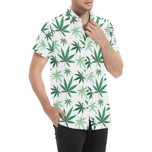 Weed Leaf 420 Pattern Button Down Men's All Over Print Short Sleeve Shirt (Model T53)
