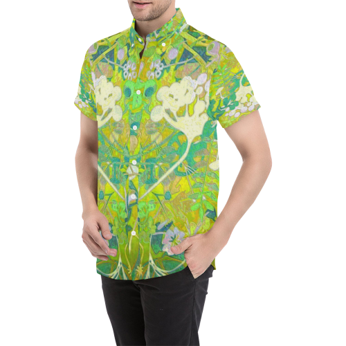 floral 1 abstract in shades of green Men's All Over Print Short Sleeve Shirt (Model T53)