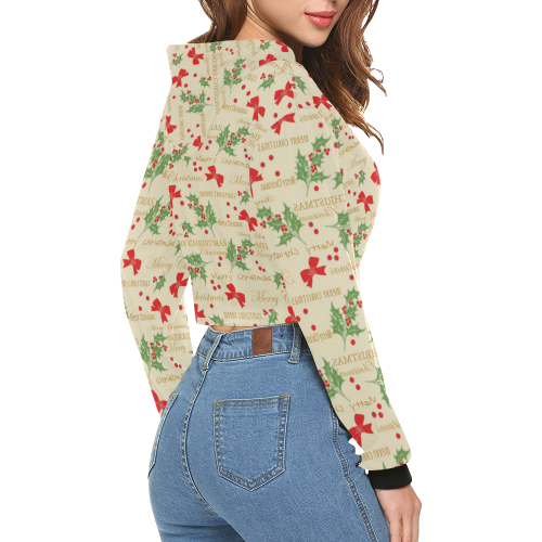 Bows Mistletoe Christmas All Over Print Crop Hoodie for Women (Model H22)