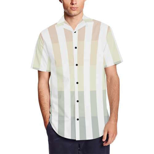 Like a Candy Sweet Pastel Lines Pattern Men's Short Sleeve Shirt with Lapel Collar (Model T54)