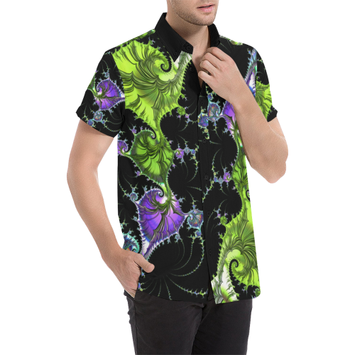 SPIRAL Filigree FRACTAL black green violet Men's All Over Print Short Sleeve Shirt (Model T53)