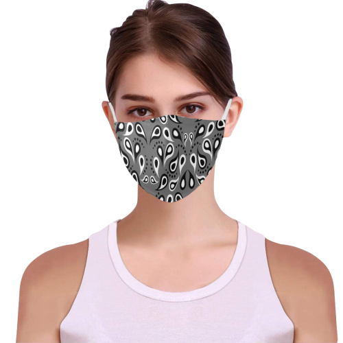 Black And White Paisley 3D Mouth Mask with Drawstring (60 Filters Included) (Model M04) (Non-medical Products)