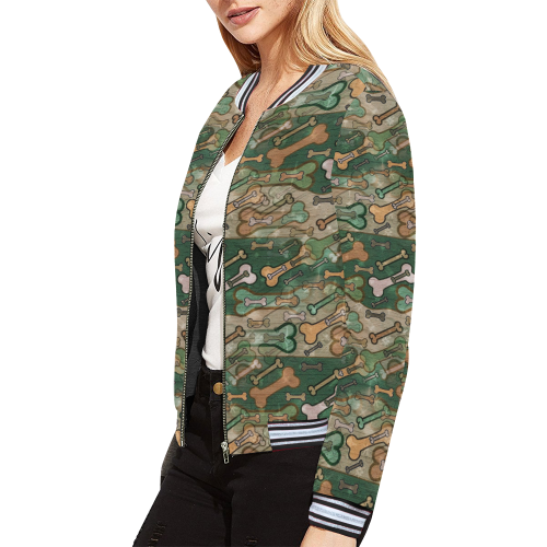 Bones camouflage by Nico Bielow All Over Print Bomber Jacket for Women (Model H21)