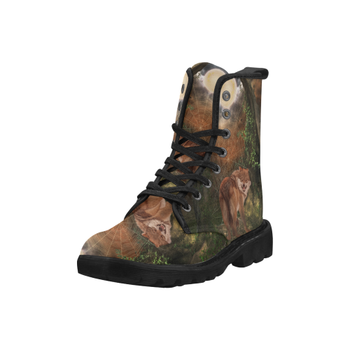Awesome wolf in the night Martin Boots for Women (Black) (Model 1203H)