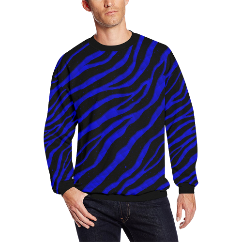 Ripped SpaceTime Stripes - Blue All Over Print Crewneck Sweatshirt for Men (Model H18)