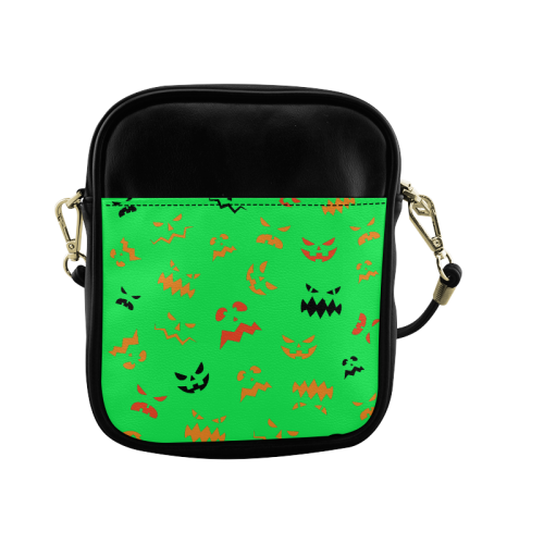 Pumpkin Faces HALLOWEEN LIGHT GREEN Sling Bag (Model 1627)