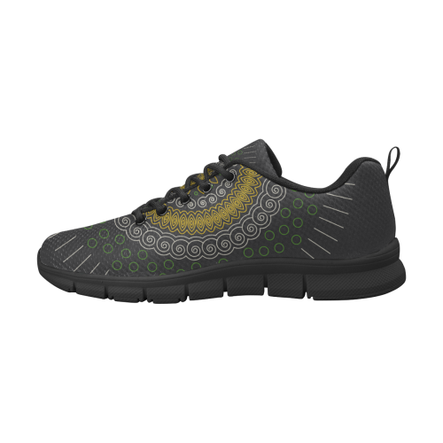 green with yellow mandala circular Women's Breathable Running Shoes/Large (Model 055)