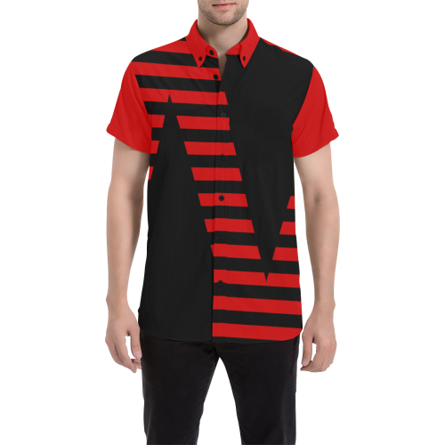 Geometric Style Black solid Stripes Big Triangle Men's All Over Print Short Sleeve Shirt (Model T53)